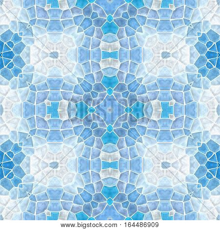 mosaic kaleidoscope seamless pattern texture background - light blue colored with white grout
