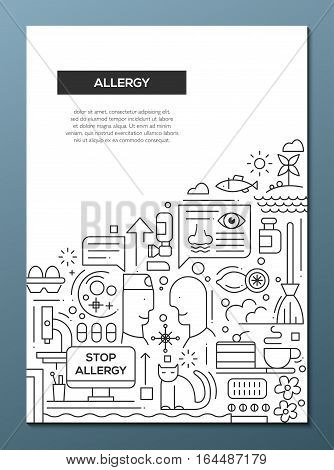 Allergy - vector plain line design brochure poster, flyer presentation template, A4 size layout.