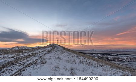 winter landscape in Siberia in Khakasia in Russia.