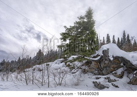 Winter landscap in Sayn mountains in Siberia