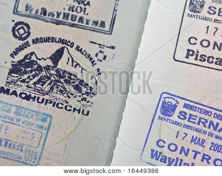 Reisepass-Briefmarken für den Inka-Trail nach Machu Picchu