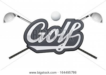 Golf label with clubs and tag. Sporting symbol. Vector Illustration isolated on white background.