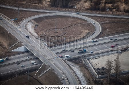 Saint-Petersburg Russia - April 4 2014: Automotive isolation ring road around the city. View from above
