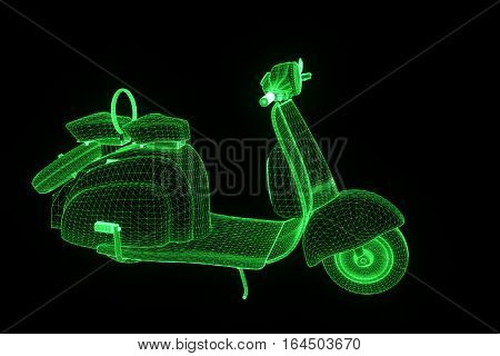 Motorroller in Hologram Wireframe Style. Nice 3D Rendering