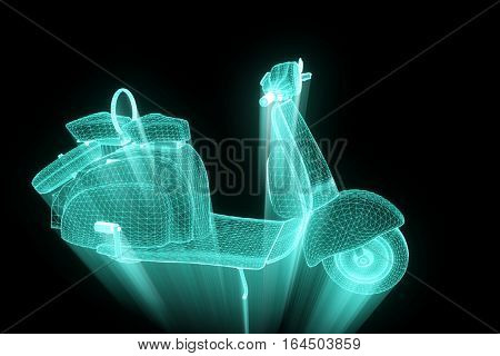 Motorroller in Hologram Wireframe Style. Nice 3D Rendering