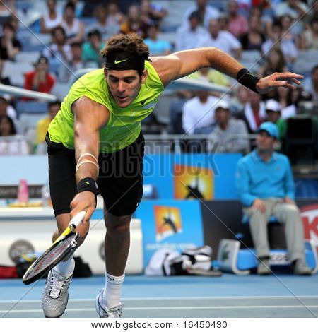 MELBOURNE, Avustralya - 20 Ocak: Arjantinli tenis oyuncusu Juan Martin Del Potro U üzerinde onun kazanmak