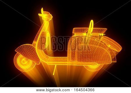 Motorroller in Hologram Wireframe Style. Nice 3D Rendering
