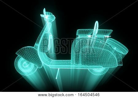 Motorroller in Hologram Wireframe Style. Nice 3D Rendering