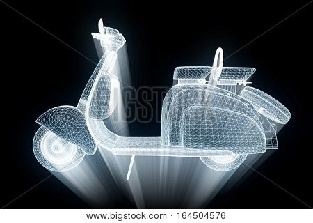 Motorroller in Hologram Wireframe Style. Nice 3D Rendering