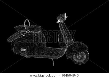 Motorroller in Hologram Wireframe Style. Nice 3D Rendering