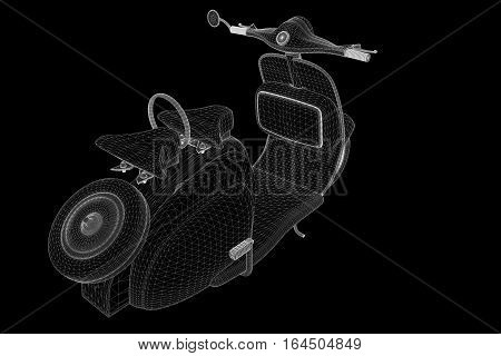 Motorroller in Hologram Wireframe Style. Nice 3D Rendering