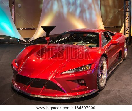 DETROIT MI/USA - JANUARY 8 2017: A Falcon F7 car at The Gallery, an event sponsored by the North American International Auto Show (NAIAS) and the MGM Grand Detroit.