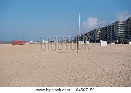Architecture in Koksijde from the beach of the North Sea