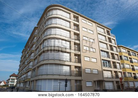 Facade of an art deco style house in Koksijde Belgium