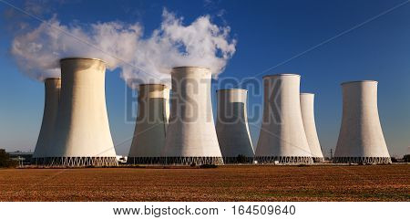 Evening colored sunset view of Nuclear power plant Jaslovske Bohunice - Slovakia