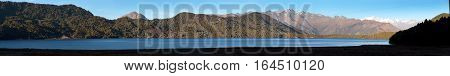 Evening panoramic view of Rara Daha or Mahendra Tal Lake - Rara trek - great himalayan trail - Western Nepal