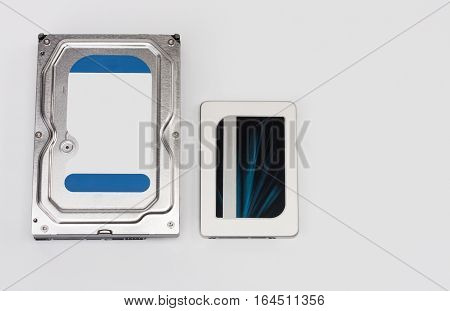 Internal Hard Drive And Solid State Drive Disk On White