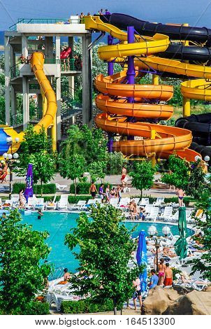 Aerial view at the biggest aquapark in Ukraine