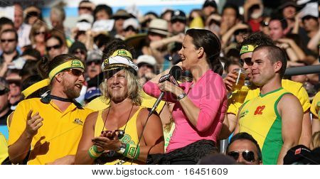 MELBOURNE, Australien - januar 25: Tennis kommentator og tidligere mester Pam Shriver blandt cr