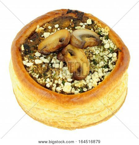 Mushroom and spinach filled vol au vent isolated on a white background