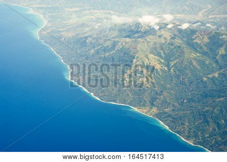 Aerial coast view of the Philippine Islands in Visayan sea Philippines Asia