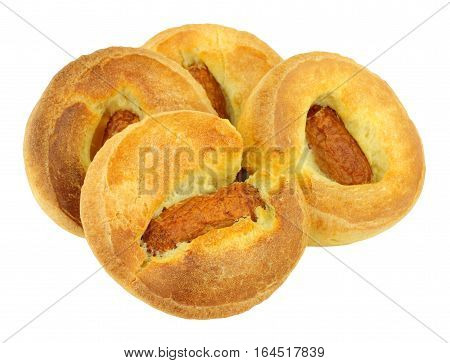 Mini sausage toad in the hole snacks isolated on a white background