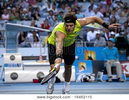 MELBOURNE, Avustralya - 20 Ocak: Arjantinli tenis oyuncusu Juan Martin Del Potro U üzerinde onun kazanmak