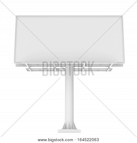 3d rendering of one large white blank steel roadside billboard with no ads isolated on white background. Outdoor advertizing. Highway structures and elements. Marketing and promotion.