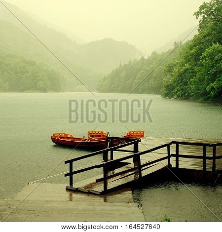 Rain falls upon the lake in National Park 