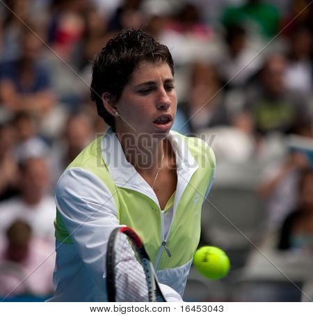MELBOURNE - 23 januari: Carla Suarez Navarroof Spanje tijdens haar wedstrijd om de derde ronde tegen Serena Wi