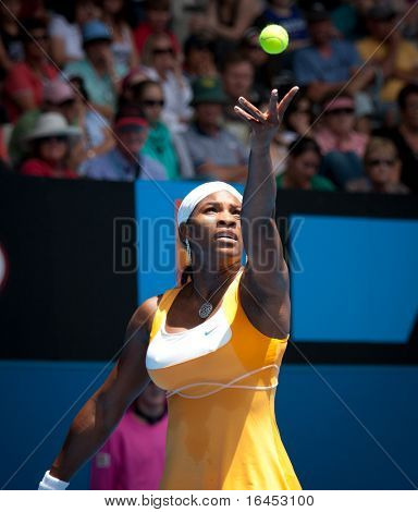 MELBOURNE, Australië - 23 januari: Serena Williams tijdens haar derde ronde wedstrijd tegen Carla Suarez