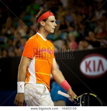 MELBOURNE, AUSTRALIA - 22 de enero: Rafael Nadal de España en su victoria sobre Phillipp Kohlschreiber en t