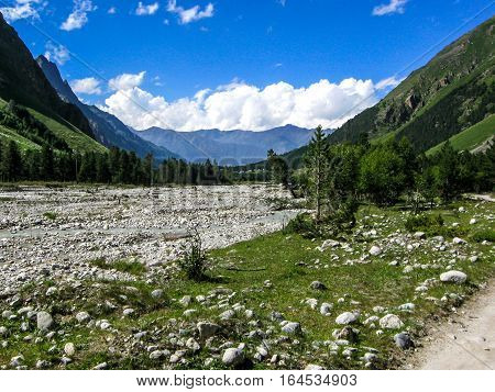 Mountain landscape in the area of Mount Elbrus. The gorge Adyr-Su Russia