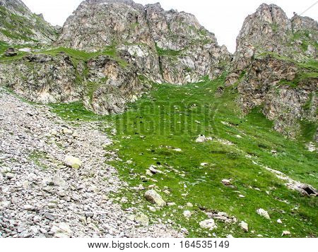 Mountain landscape in the area of Mount Elbrus. The gorge Adyr-Su Russia