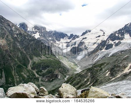 Mountain landscape in the area of Mount Elbrus. The gorge Adyr-Su Russia