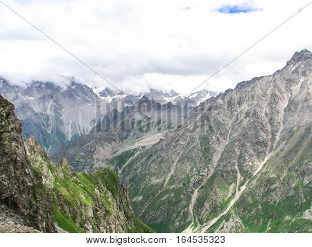 Mountain landscape in the area of Mount Elbrus. The gorge Adyr-Su Russia