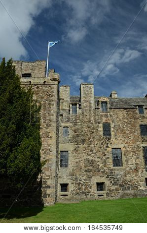 An external view of the main tower building at Elcho castle