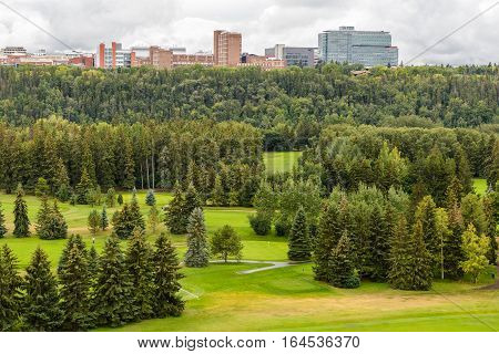 Aerial view of William Hawrelak Park in Edmonton city Alberta Canada