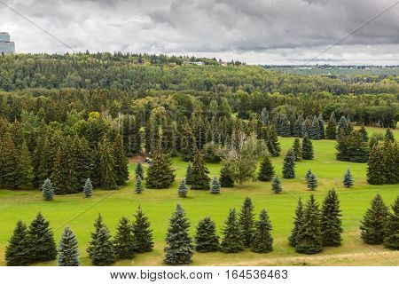 Aerial view of William Hawrelak Park in Edmonton city Alberta Canada