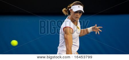 MELBOURNE - Januar 20: Samantha Stosur Australien in ihrer zweiten Runde Sieg über Vera Dushevina von