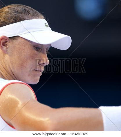 MELBOURNE - Januar 20: Samantha Stosur Australien in ihrer zweiten Runde Sieg über Vera Dushevina von