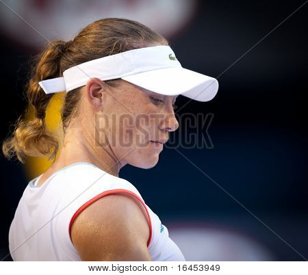MELBOURNE - Januar 20: Samantha Stosur Australien in ihrer zweiten Runde Sieg über Vera Dushevina von