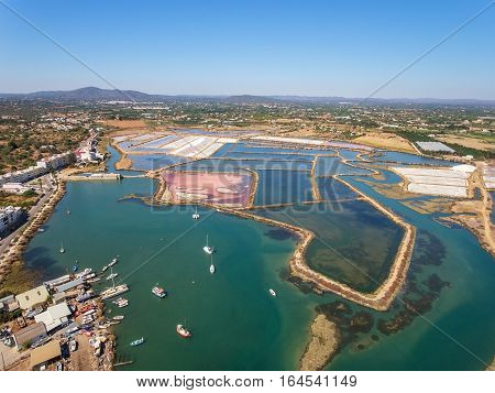 Aerial View of Salt Ponds. Fuzeta Portugal. Algarve