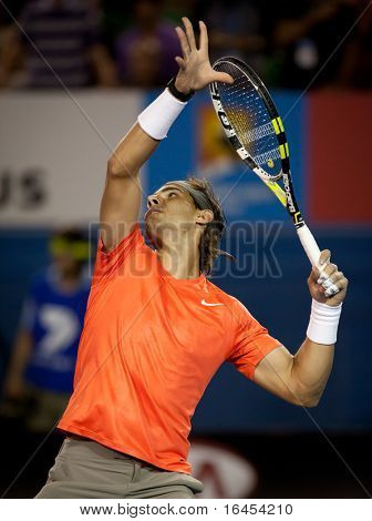 MELBOURNE - 22 gennaio: Rafael Nadal di Spagna nel suo terzo turno vittoria contro Bernard Tomic dell'Australia