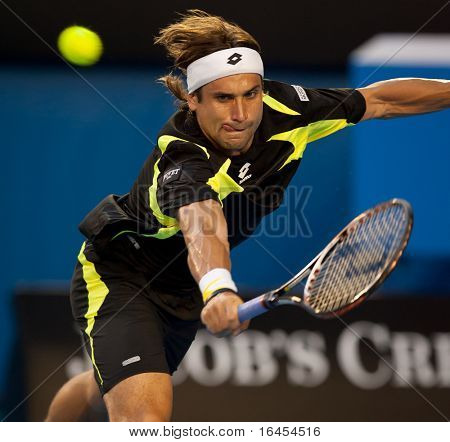 MELBOURNE - 26 januari: David Ferrer van Spanje in zijn kwartfinale winnen Rafael Nadal van Spanje in