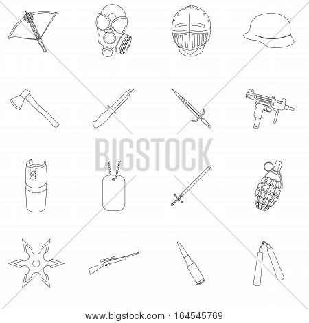 Weapon set icons in outline style. Big collection weapon vector symbol stock