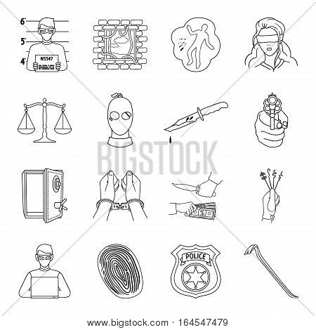 Crime set icons in outline style. Big collection of crime vector symbol stock