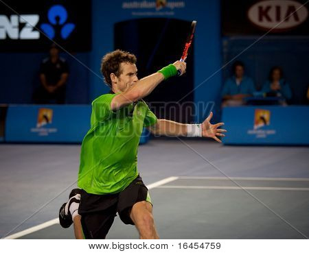 MELBOURNE - 28 januari: Andy Murray van Groot-Brittannië in zijn semi-definitieve overwinning tegen David Ferrer van Spa