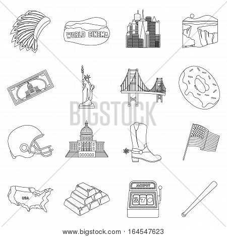 USA country set icons in outline design. Big collection of USA country vector symbol stock illustration