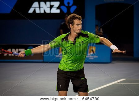 MELBOURNE - 28 januari: Andy Murray van Groot-Brittannië in zijn semi-definitieve overwinning tegen David Ferrer van Spa